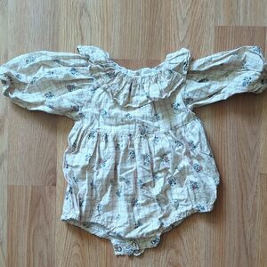 Cream and Blue Babydoll Dress